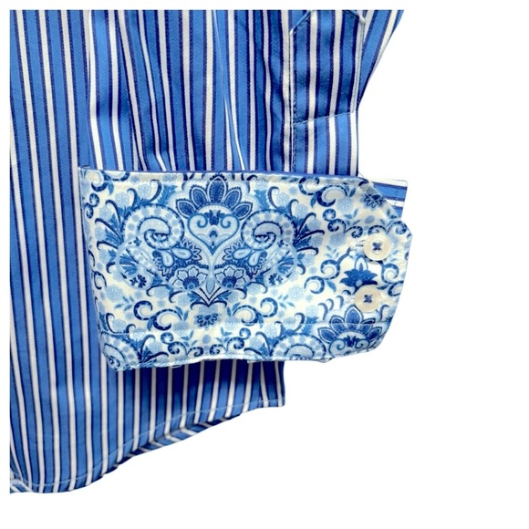 Robert Graham Striped Paisley Flip Cuff Button Down Dress Shirt Size XL - Picture 7 of 10